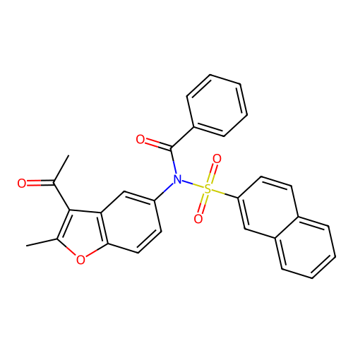 N-(3-acetyl-2-methyl-1-benzofuran-5-yl)-N-benzoyl-2-naphthalenesulfonamide structure