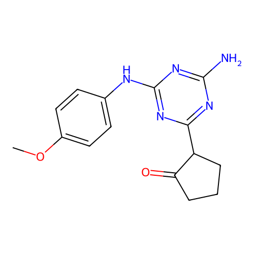 2-{4-Amino-6-[(4-methoxyphenyl)amino]-1,3,5-triazin-2-yl}cyclopentanone structure