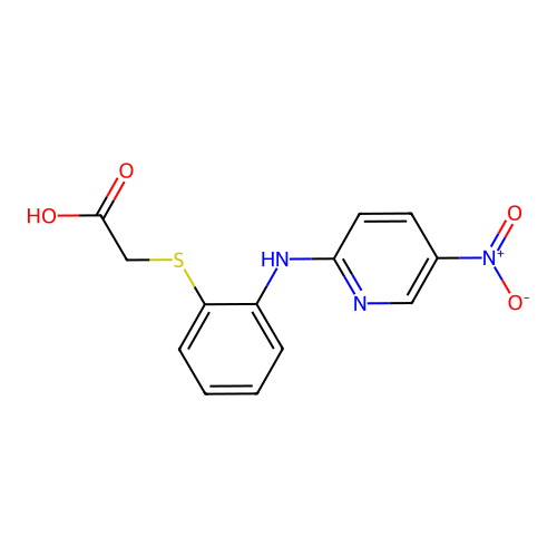 {[2-({5-Nitro-2-pyridinyl}amino)phenyl]sulfanyl}acetic acid structure