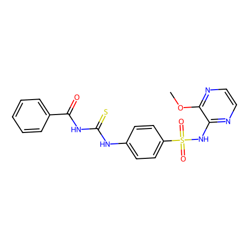 N-({4-[(3-methoxypyrazin-2-yl)sulfamoyl]phenyl}carbamothioyl)benzamide structure