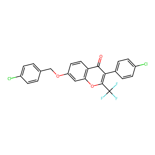 7-((4-chlorobenzyl)oxy)-3-(4-chlorophenyl)-2-(trifluoromethyl)-4H-chromen-4-one structure
