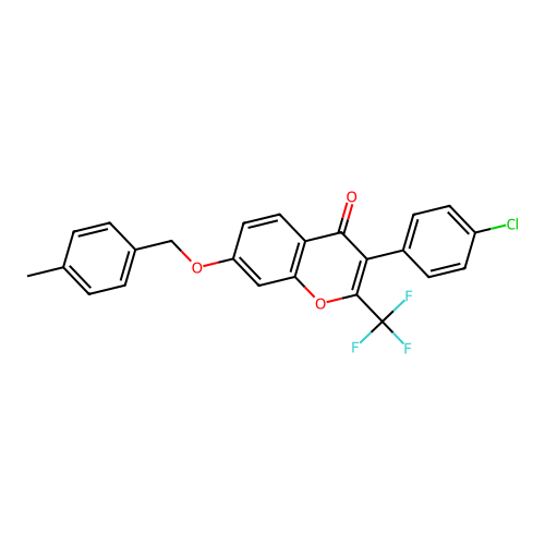 3-(4-chlorophenyl)-7-((4-methylbenzyl)oxy)-2-(trifluoromethyl)-4H-chromen-4-one structure