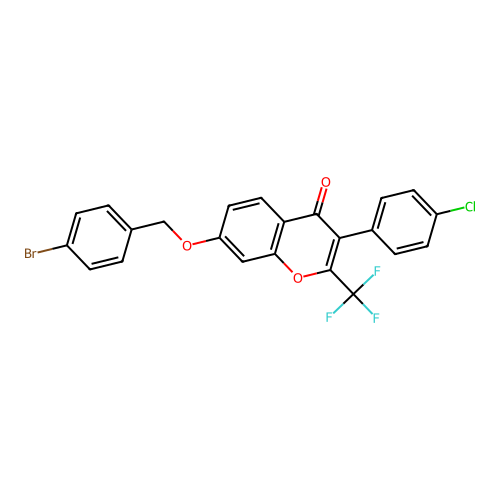 7-[(4-Bromophenyl)methoxy]-3-(4-chlorophenyl)-2-(trifluoromethyl)chromen-4-one structure