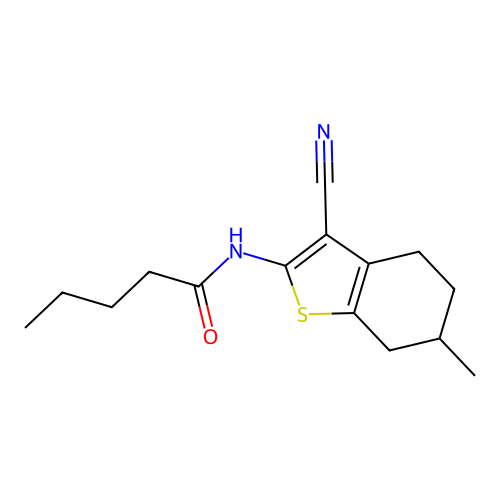 N-(3-cyano-6-methyl-4,5,6,7-tetrahydro-1-benzothiophen-2-yl)pentanamide structure