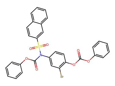2-bromo-4-[N-(phenoxycarbonyl)naphthalene-2-sulfonamido]phenyl phenyl carbonate structure