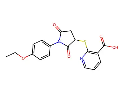 2-((1-(4-Ethoxyphenyl)-2,5-dioxopyrrolidin-3-yl)thio)nicotinic acid structure