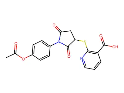 2-((1-(4-Acetoxyphenyl)-2,5-dioxopyrrolidin-3-yl)thio)nicotinic acid structure