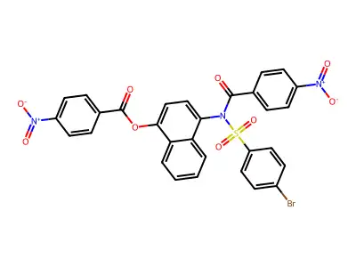 4-(N-((4-bromophenyl)sulfonyl)-4-nitrobenzamido)naphthalen-1-yl 4-nitrobenzoate structure