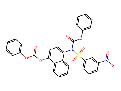 Phenyl (3-nitrophenyl)sulfonyl(4-((phenoxycarbonyl)oxy)naphthalen-1-yl)carbamate structure