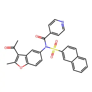 N-(3-acetyl-2-methyl-1-benzofuran-5-yl)-N-isonicotinoyl-2-naphthalenesulfonamide structure