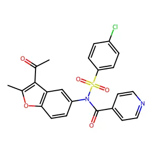 N-(3-acetyl-2-methyl-1-benzofuran-5-yl)-N-(4-chlorophenyl)sulfonylpyridine-4-carboxamide structure