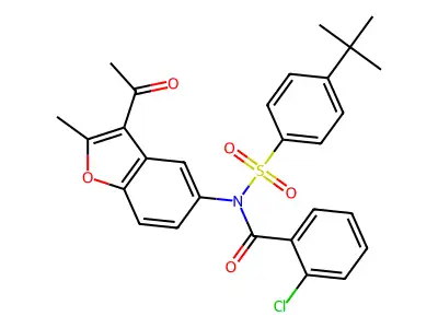 N-(3-acetyl-2-methylbenzofuran-5-yl)-N-((4-(tert-butyl)phenyl)sulfonyl)-2-chlorobenzamide structure