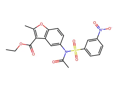 ethyl 2-methyl-5-(N-((3-nitrophenyl)sulfonyl)acetamido)benzofuran-3-carboxylate structure