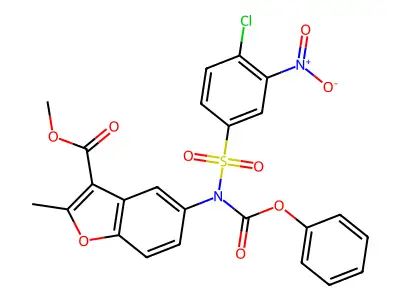 methyl 2-methyl-5-[N-(phenoxycarbonyl)4-chloro-3-nitrobenzenesulfonamido]-1-benzofuran-3-carboxylate structure