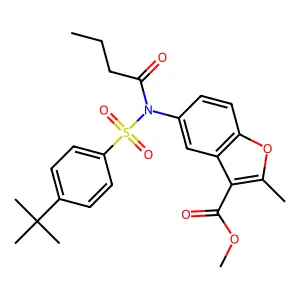methyl 5-[[(4-tert-butylphenyl)sulfonyl](butyryl)amino]-2-methyl-1-benzofuran-3-carboxylate structure