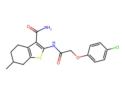 2-{[(4-chlorophenoxy)acetyl]amino}-6-methyl-4,5,6,7-tetrahydro-1-benzothiophene-3-carboxamide structure
