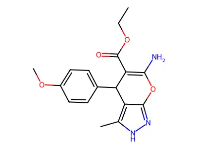 ethyl 6-amino-4-(4-methoxyphenyl)-3-methyl-1,4-dihydropyrano[2,3-c]pyrazole-5-carboxylate structure