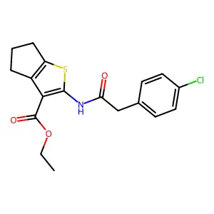 ethyl 2-{[(4-chlorophenyl)acetyl]amino}-5,6-dihydro-4H-cyclopenta[b]thiophene-3-carboxylate structure