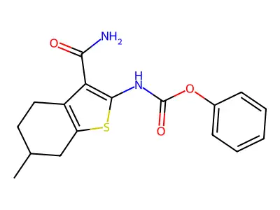 phenyl N-(3-carbamoyl-6-methyl-4,5,6,7-tetrahydro-1-benzothiophen-2-yl)carbamate structure