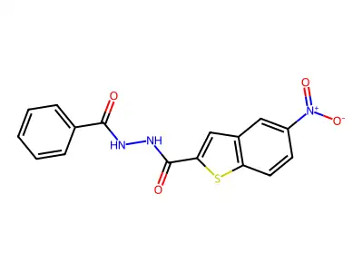 N'-benzoyl-5-nitro-1-benzothiophene-2-carbohydrazide structure