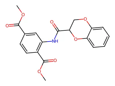 Dimethyl 2-(2,3-dihydrobenzo[b][1,4]dioxine-2-carboxamido)terephthalate structure