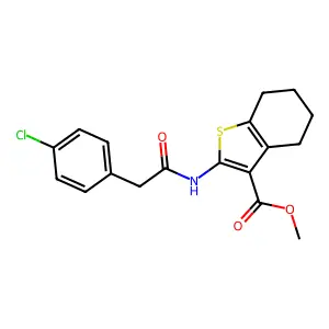 methyl 2-[[2-(4-chlorophenyl)acetyl]amino]-4,5,6,7-tetrahydro-1-benzothiophene-3-carboxylate structure