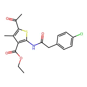 Ethyl 5-acetyl-2-{[(4-chlorophenyl)acetyl]amino}-4-methyl-3-thiophenecarboxylate structure