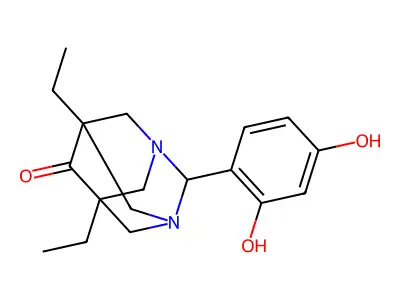 2-(2,4-Dihydroxyphenyl)-5,7-diethyl-1,3-diazaadamantan-6-one structure