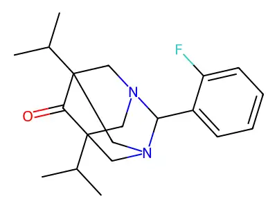 2-(2-Fluorophenyl)-5,7-diisopropyl-1,3-diazatricyclo[3.3.1.1~3,7~]decan-6-one structure