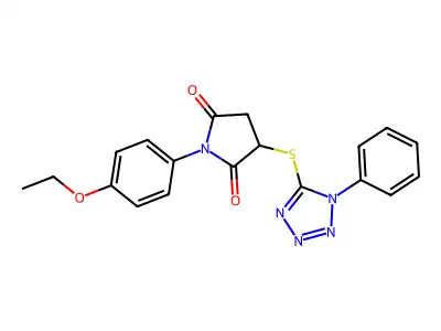 1-(4-ethoxyphenyl)-3-[(1-phenyl-1H-tetrazol-5-yl)sulfanyl]pyrrolidine-2,5-dione structure