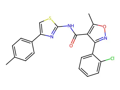 3-(2-chlorophenyl)-5-methyl-N-[4-(4-methylphenyl)-1,3-thiazol-2-yl]-1,2-oxazole-4-carboxamide structure