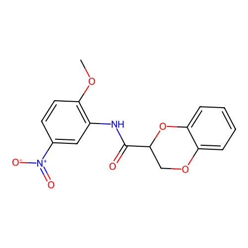 N-(2-methoxy-5-nitrophenyl)-2,3-dihydro-1,4-benzodioxine-2-carboxamide structure