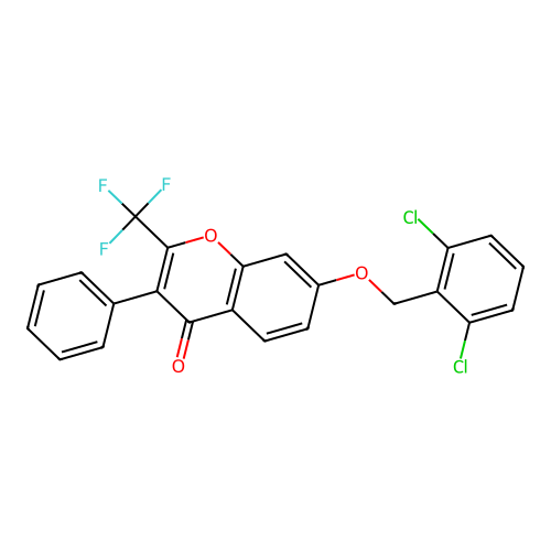 7-[(2,6-Dichlorophenyl)methoxy]-3-phenyl-2-(trifluoromethyl)chromen-4-one structure