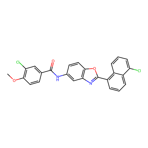 3-chloro-N-[2-(5-chloronaphthalen-1-yl)-1,3-benzoxazol-5-yl]-4-methoxybenzamide structure