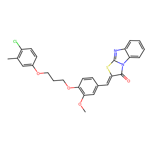 (Z)-2-(4-(3-(4-chloro-3-methylphenoxy)propoxy)-3-methoxybenzylidene)benzo[4,5]imidazo[2,1-b]thiazol-3(2H)-one structure