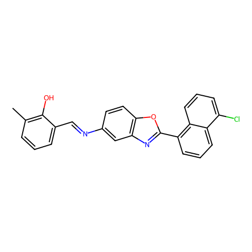 2-[(E)-{[2-(5-chloronaphthalen-1-yl)-1,3-benzoxazol-5-yl]imino}methyl]-6-methylphenol structure