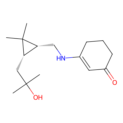 3-((((1R,3S)-3-(2-hydroxy-2-methylpropyl)-2,2-dimethylcyclopropyl)methyl)amino)cyclohex-2-enone structure