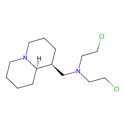 2-chloro-N-(2-chloroethyl)-N-(((1S,9aR)-octahydro-1H-quinolizin-1-yl)methyl)ethanamine structure