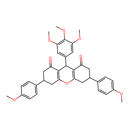 3,6-bis(4-methoxyphenyl)-9-(3,4,5-trimethoxyphenyl)-3,4,5,6,7,9-hexahydro-1H-xanthene-1,8(2H)-dione structure