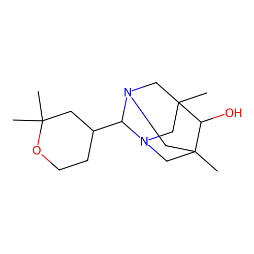 (1r,5R,7S)-2-(2,2-dimethyltetrahydro-2H-pyran-4-yl)-5,7-dimethyl-1,3-diazaadamantan-6-ol structure