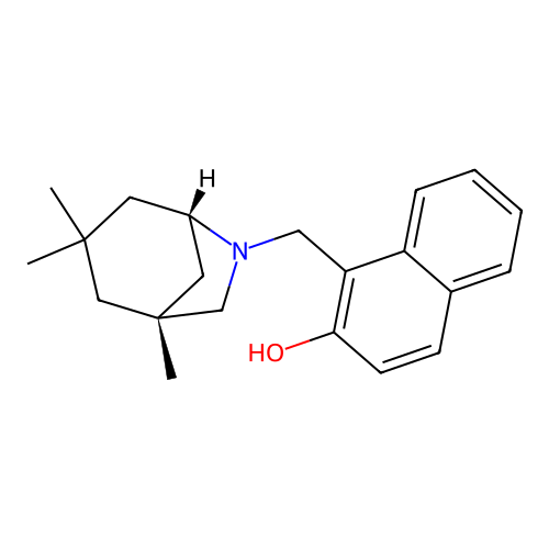 1-(((1R,5S)-1,3,3-trimethyl-6-azabicyclo[3.2.1]octan-6-yl)methyl)naphthalen-2-ol structure