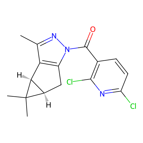 (2,6-dichloropyridin-3-yl)((3bS,4aR)-3,4,4-trimethyl-3b,4,4a,5-tetrahydro-1H-cyclopropa[3,4]cyclopenta[1,2-c]pyrazol-1-yl)methanone structure
