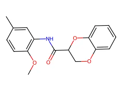 N-(2-methoxy-5-methylphenyl)-2,3-dihydro-1,4-benzodioxine-2-carboxamide structure