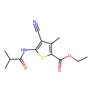 Ethyl 4-cyano-3-methyl-5-(2-methylpropanoylamino)thiophene-2-carboxylate structure