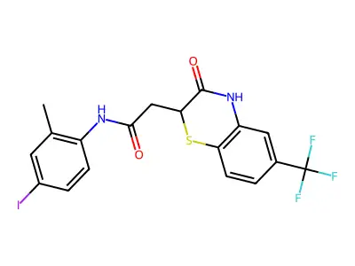 N-(4-iodo-2-methylphenyl)-2-[3-oxo-6-(trifluoromethyl)-3,4-dihydro-2H-1,4-benzothiazin-2-yl]acetamide structure