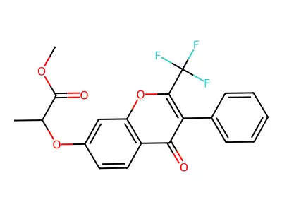 methyl 2-((4-oxo-3-phenyl-2-(trifluoromethyl)-4H-chromen-7-yl)oxy)propanoate structure