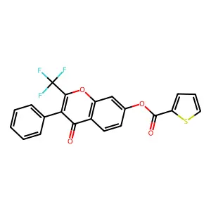 4-oxo-3-phenyl-2-(trifluoromethyl)-4H-chromen-7-yl thiophene-2-carboxylate structure