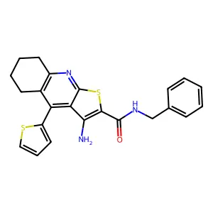 3-amino-N-benzyl-4-(thiophen-2-yl)-5,6,7,8-tetrahydrothieno[2,3-b]quinoline-2-carboxamide structure