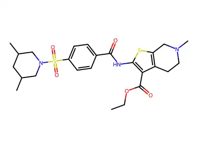 ethyl 2-(4-((3,5-dimethylpiperidin-1-yl)sulfonyl)benzamido)-6-methyl-4,5,6,7-tetrahydrothieno[2,3-c]pyridine-3-carboxylate structure