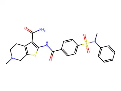 6-methyl-2-(4-(N-methyl-N-phenylsulfamoyl)benzamido)-4,5,6,7-tetrahydrothieno[2,3-c]pyridine-3-carboxamide structure